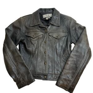 Siena Studio Leather Jacket Vintage Motorcycle  90s Sz XS Lined Heavy Black Wash